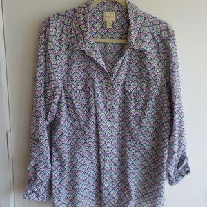 GH Bass Blouse - Size XXL - Multi Color Button Up Long Sleeve  - Cotton  (700)